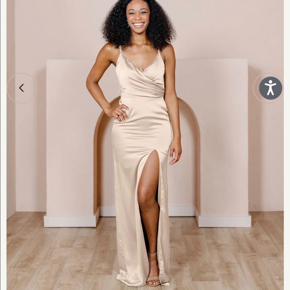 Revelry Rava Satin Dress - Gold Champagne